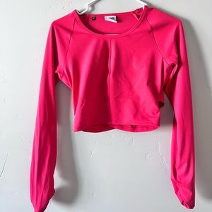 Whitney Simmons Gym Shark Pink Cropped Workout Top with Crossed back detail